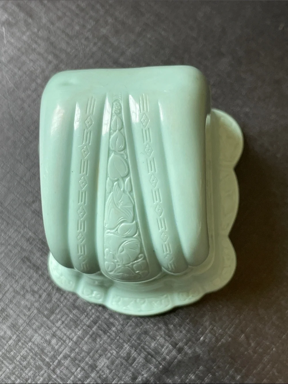 Vintage Art Deco Ring Box Celluloid Plastic Light Blue Embossed Cream Interior